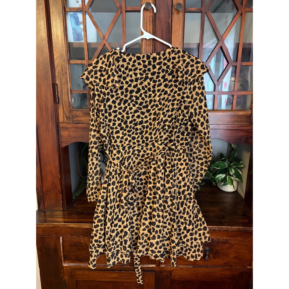 Free People Frenchie Leopard Print Ruffle Wrap Mini Dress Brown Black XS - Picture 3 of 7